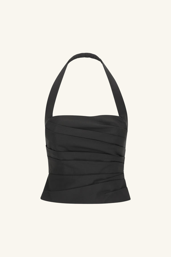 LANI DRAPED HALTER TOP - BLACK_G
