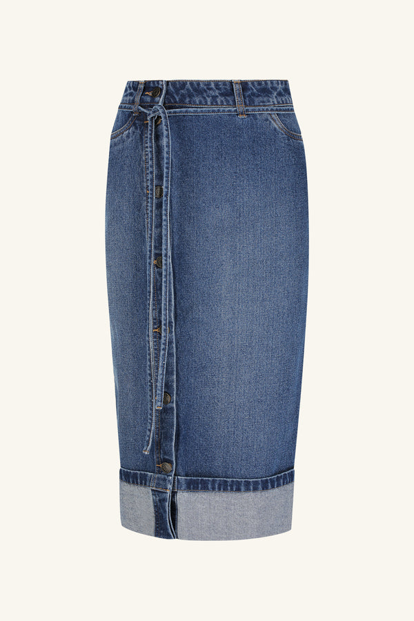 BOYD SPLIT FRONT PENCIL MIDI SKIRT - VINTAGE BLUE_G