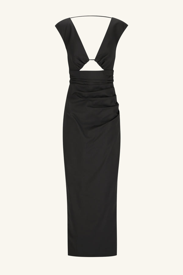 LANI PLUNGED CUT OUT MAXI DRESS - BLACK_G