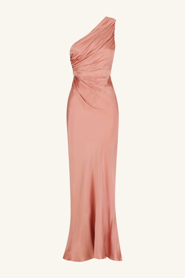 LA LUNE GATHERED ONE SHOULDER MAXI DRESS - ANTIQUE ROSE_G