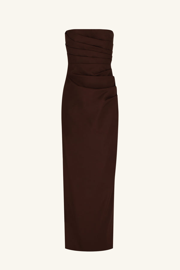 LANI STRAPLESS DRAPED MAXI DRESS - ESPRESSO_G