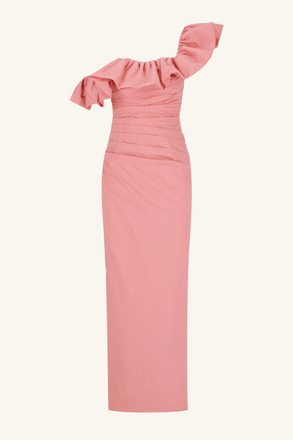 CAMPBELL RUFFLE DRAPED MAXI DRESS - BUBBLEGUM_G