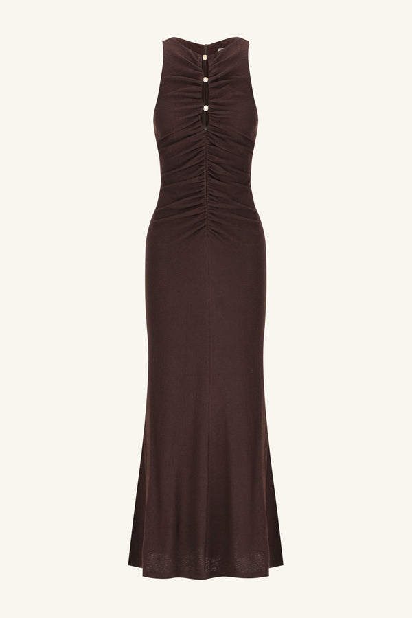 BEAU GATHERED MAXI DRESS - ESPRESSO_G