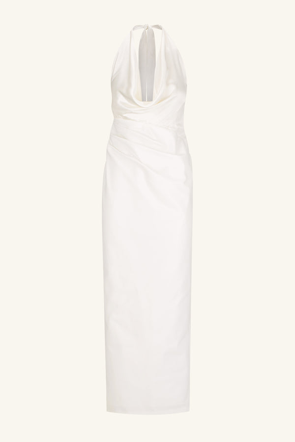 LUMINA SPLICED COWL NECK MAXI DRESS - WHITE_G