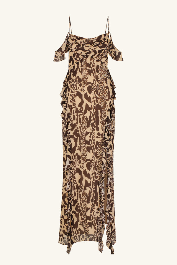 GOLDIE RUFFLE COWL MAXI DRESS_G