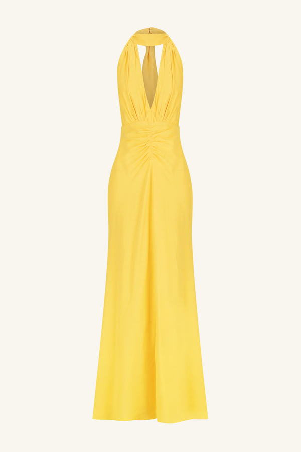 PIERCE HALTER NECK MAXI DRESS - SUNFLOWER_G