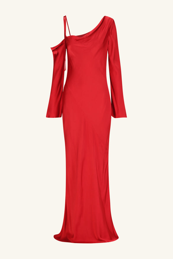 TATUM ASYMMETRICAL LONG SLEEVE MAXI DRESS - GRENADINE_G