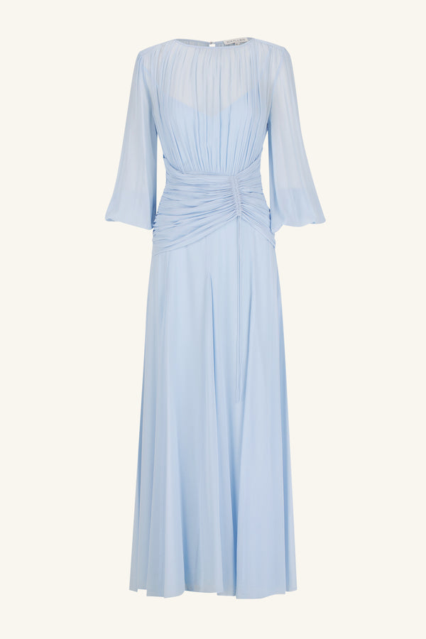 EMORY HIGH NECK BALLOON SLEEVE MAXI DRESS - ARCADIAN BLUE_G