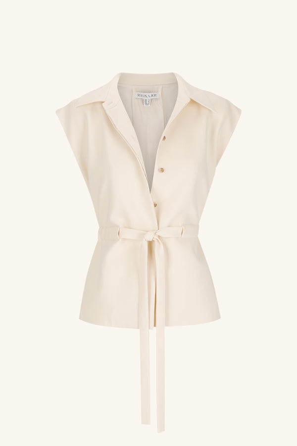 IRENA SLEEVELESS BELTED VEST - RICE_G