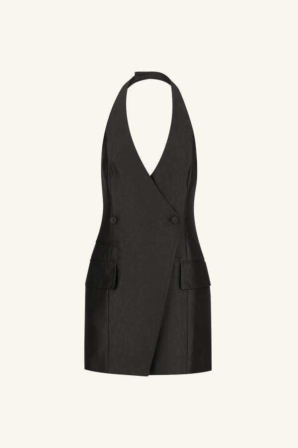 OTIS TAILORED WRAP MINI DRESS - BLACK_G