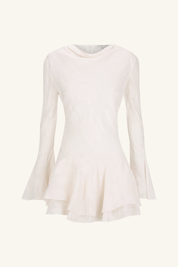 BOWERY LONG SLEEVE RUFFLE MINI DRESS - MILK_G