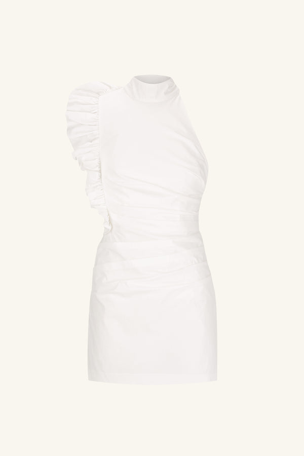 CAMPBELL RUFFLE HIGH NECK MINI DRESS - IVORY_G