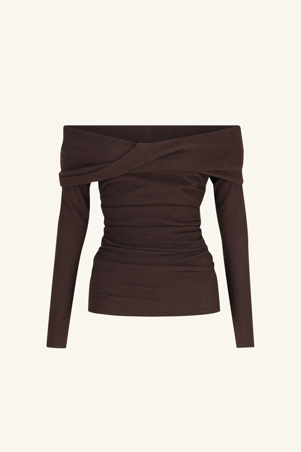 BEAU OFF SHOULDER TWIST FRONT TOP - ESPRESSO_G