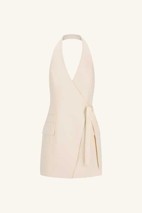 IRENA TAILORED WRAP MINI DRESS - RICE_G