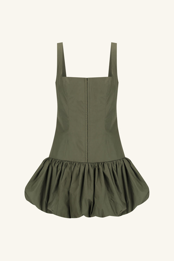 MAIORI SQUARE NECK BUBBLE MINI DRESS - ARMY GREEN_G