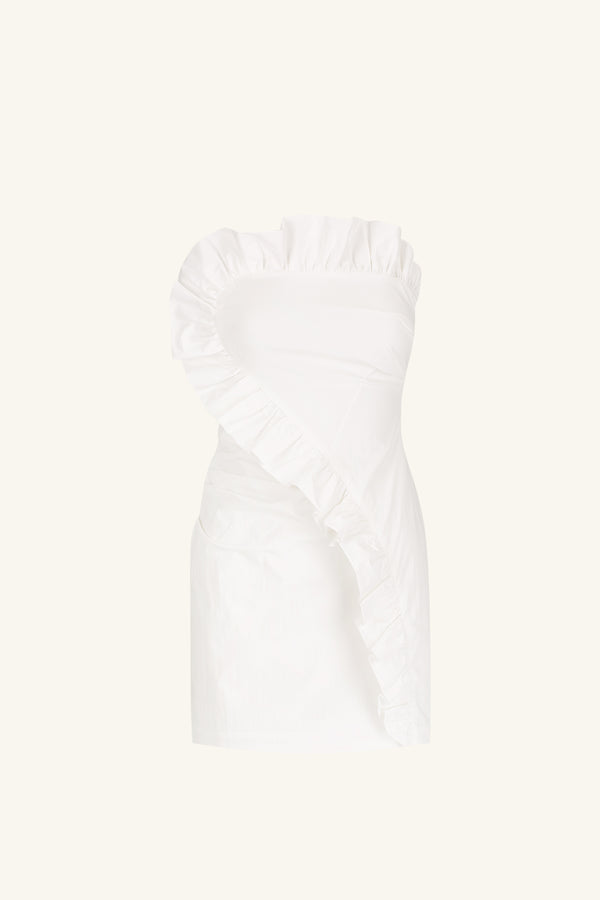 CAMPBELL RUFFLE MINI DRESS - WHITE_G