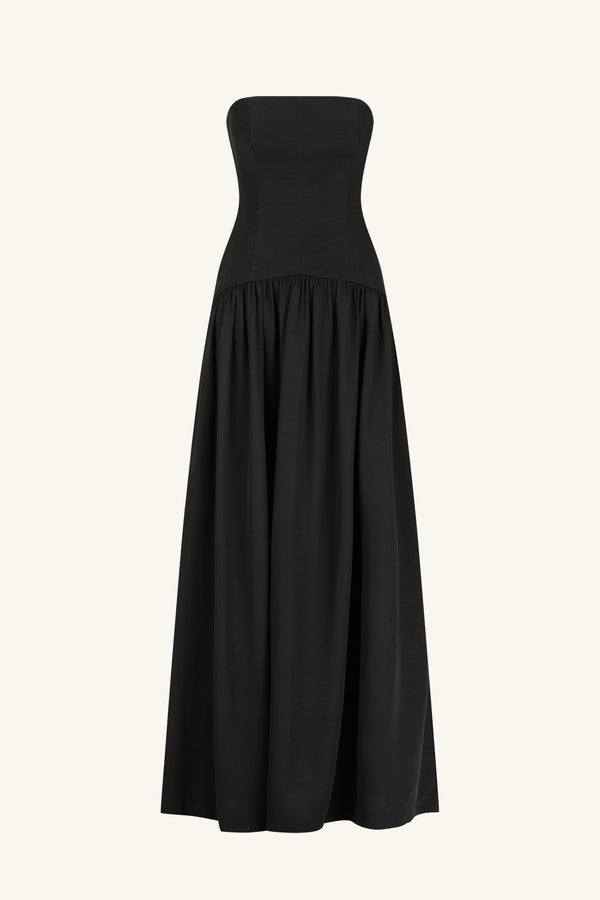 VENTO LACE UP STRAPLESS MAXI DRESS - BLACK_G