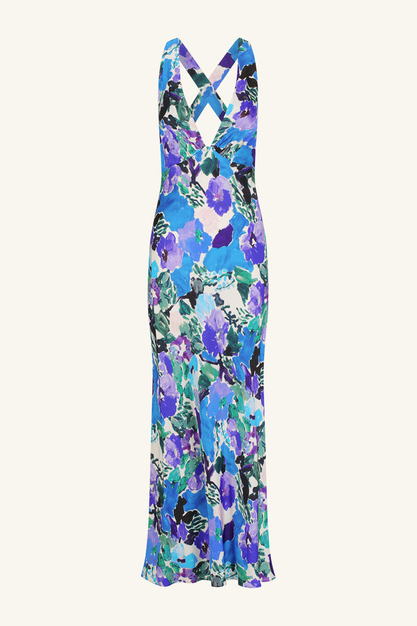 CURLEWIS PLUNGED CROSS BACK MAXI DRESS_G
