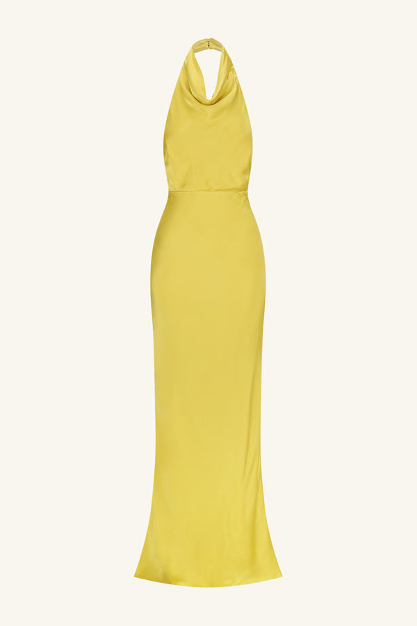 SOFIA HIGH COWL OPEN BACK MAXI DRESS - LIME_G