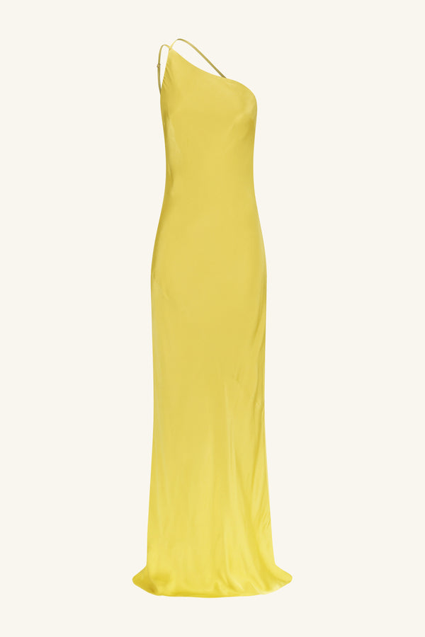SOFIA ONE SHOULDER COWL MAXI DRESS - LIME_G
