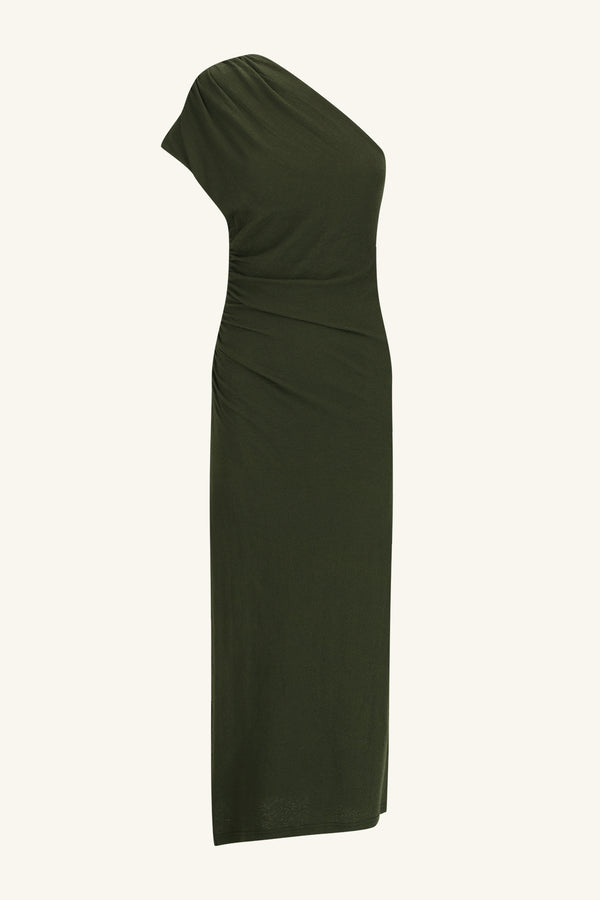 BEAU ASYMMETRICAL MIDI DRESS - ARMY GREEN_G