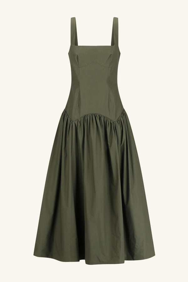 MAIORI SQUARE NECK MIDI DRESS - ARMY GREEN_G