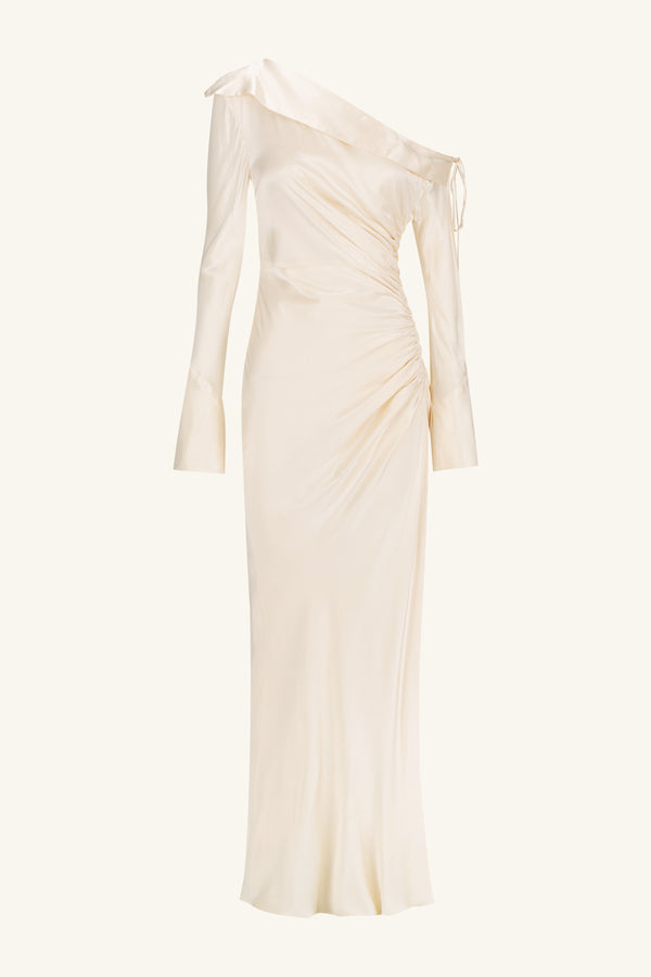 LA LUNE LONG SLEEVE GATHERED MAXI DRESS - CREAM_G