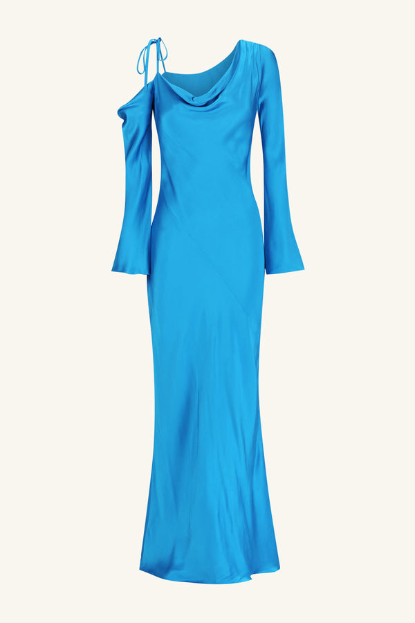 NORA ASYMMETRICAL LONG SLEEVE MAXI DRESS - AQUA_G