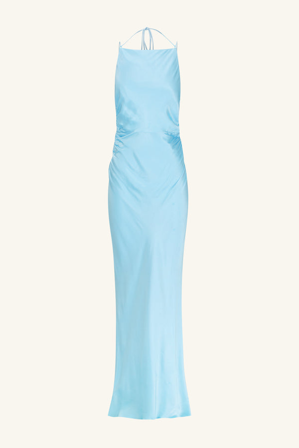 LA LUNE HIGH NECK RUCHED MAXI DRESS - ICEBERG BLUE_G