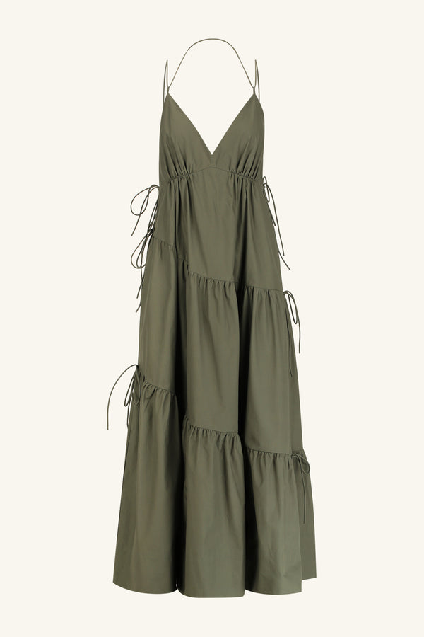 MAIORI TIERED MAXI DRESS - ARMY GREEN_G