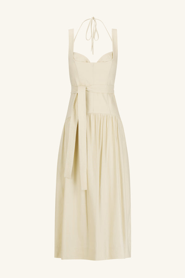 KASBAH BUSTIER GATHERED MIDI DRESS - BONE_G