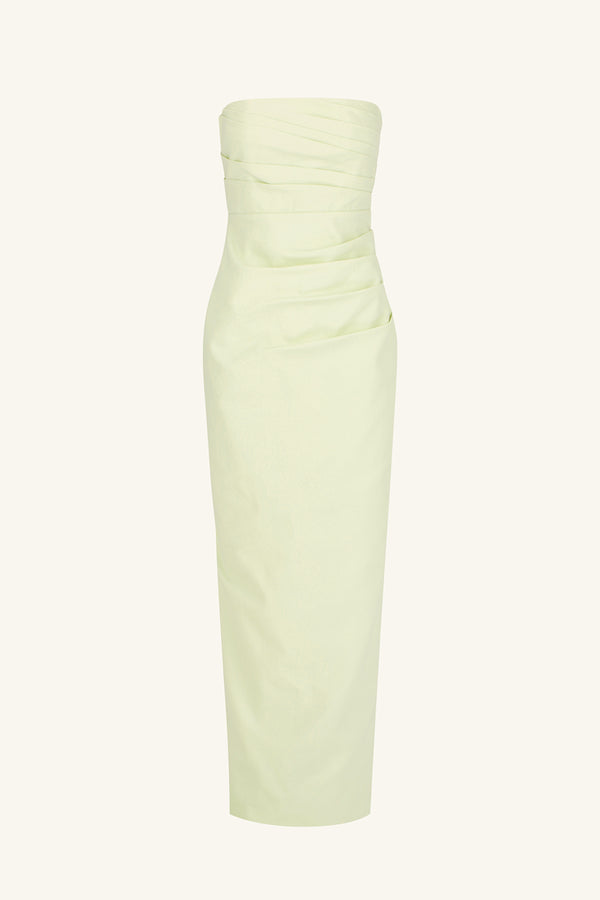 LANI STRAPLESS DRAPED MAXI DRESS - PISTACHIO_G