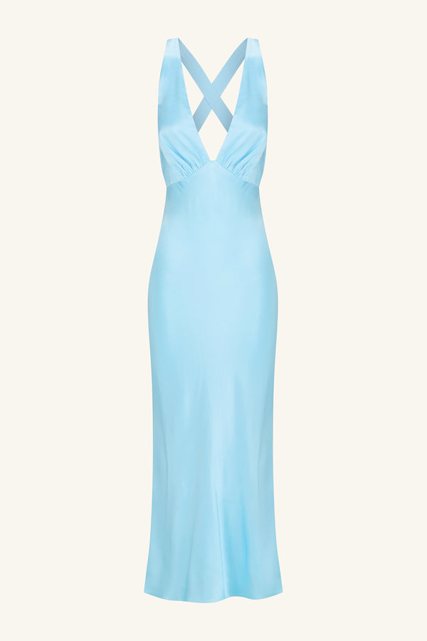 LA LUNE PLUNGED CROSS BACK MIDI DRESS - ICEBERG BLUE_G