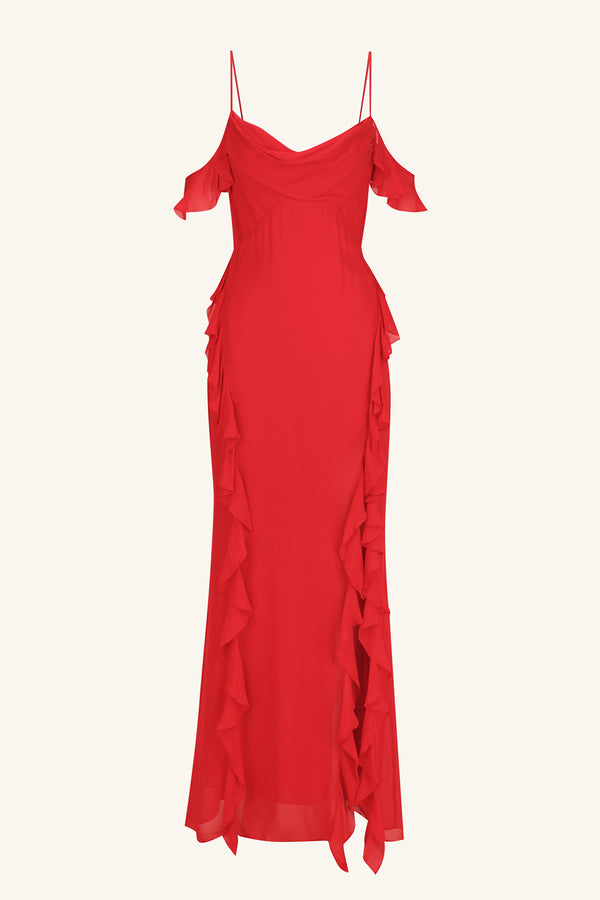 AMINA RUFFLE COWL MAXI DRESS - CHILLI_G