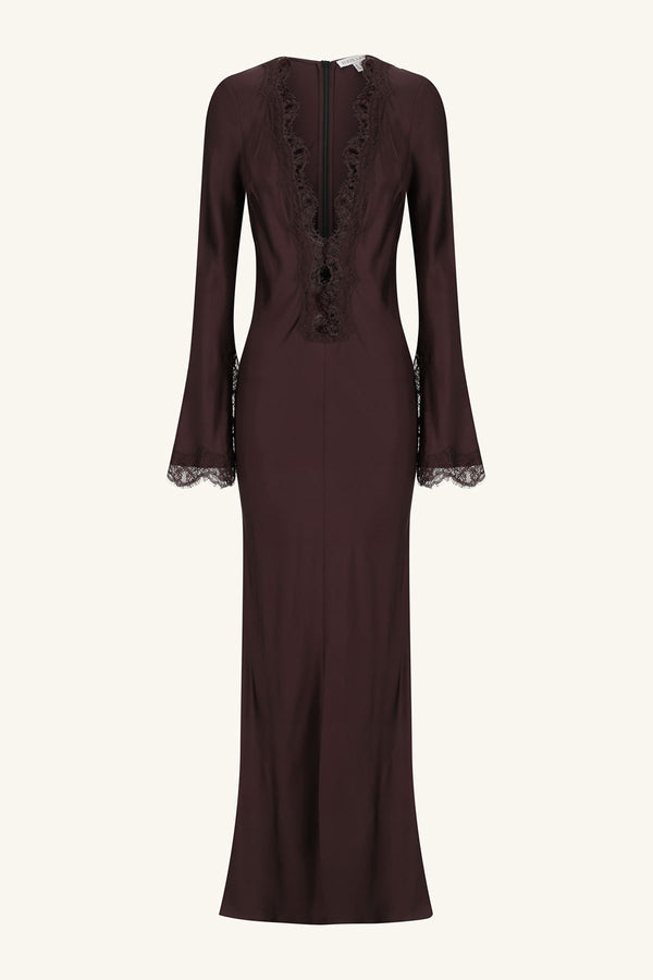 ALLEGRA LACE PLUNGED MAXI DRESS - ESPRESSO_G