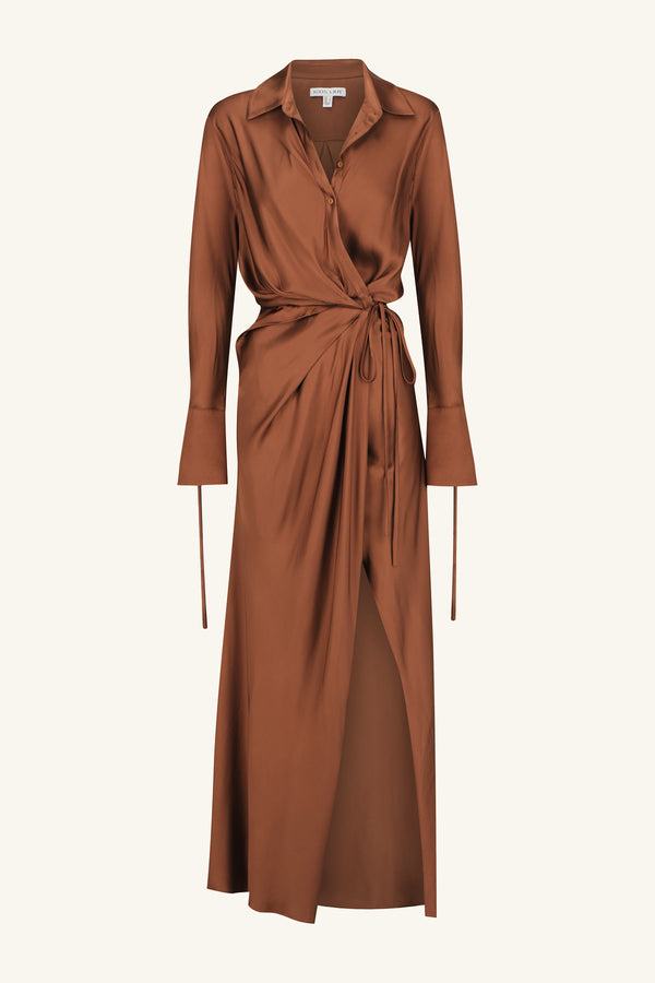 SHAE DRAPED SHIRT MAXI DRESS - CHOCOLATE_G