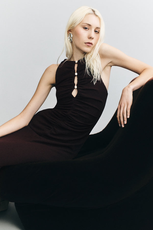 BEAU GATHERED MAXI DRESS - ESPRESSO