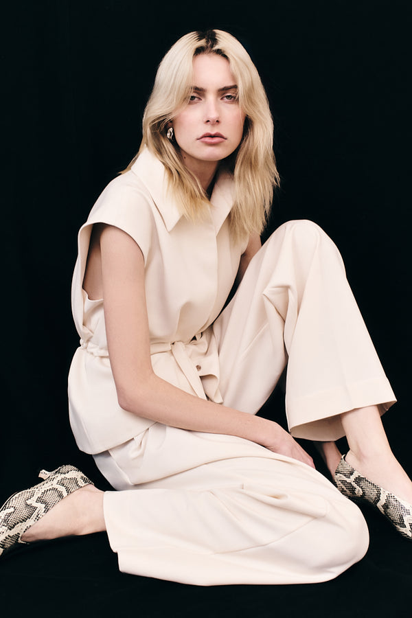 IRENA SLEEVELESS BELTED VEST - RICE