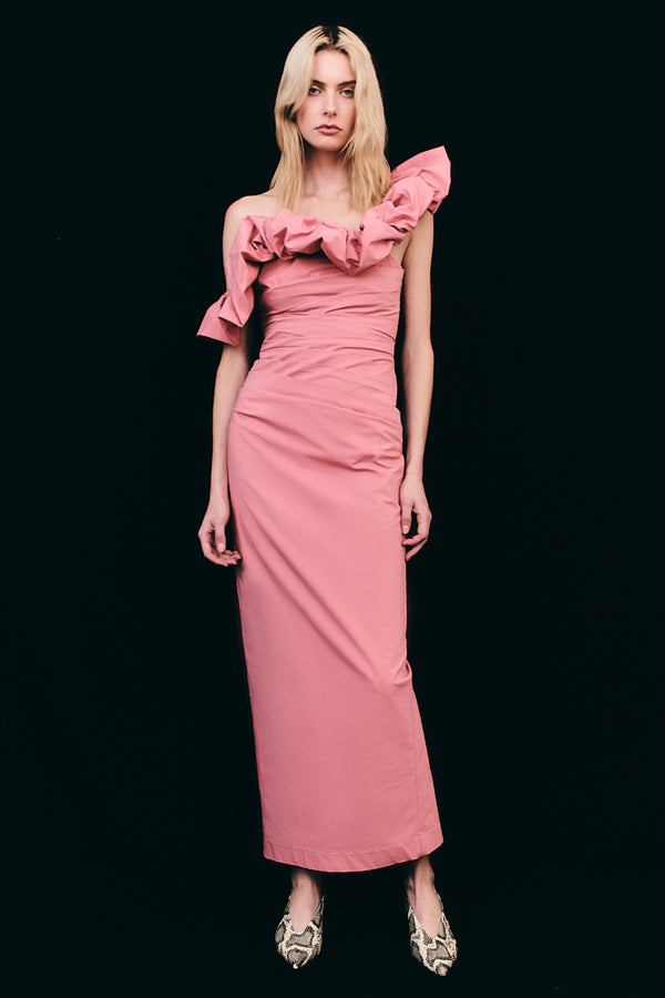 CAMPBELL RUFFLE DRAPED MAXI DRESS - BUBBLEGUM