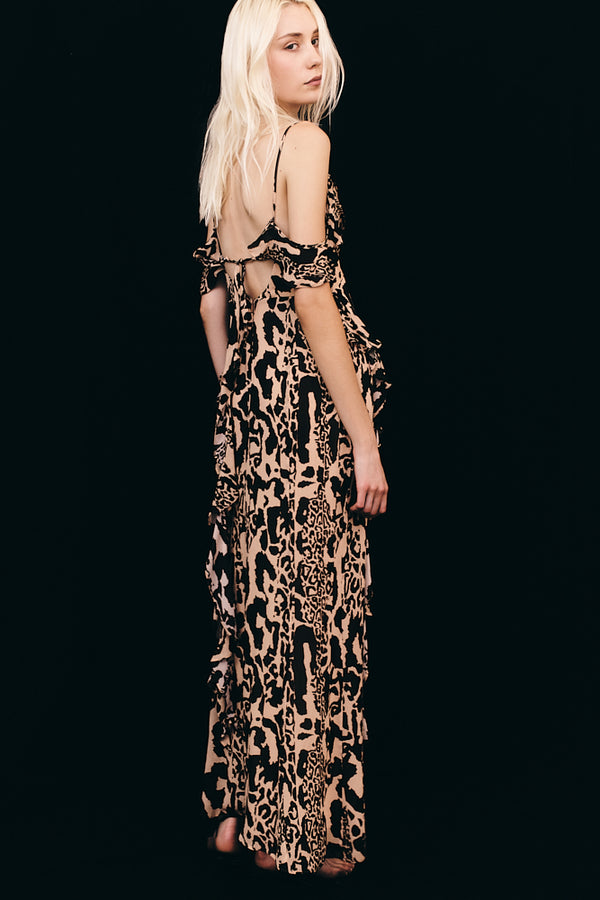GOLDIE RUFFLE COWL MAXI DRESS