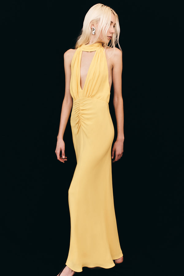 PIERCE HALTER NECK MAXI DRESS - SUNFLOWER