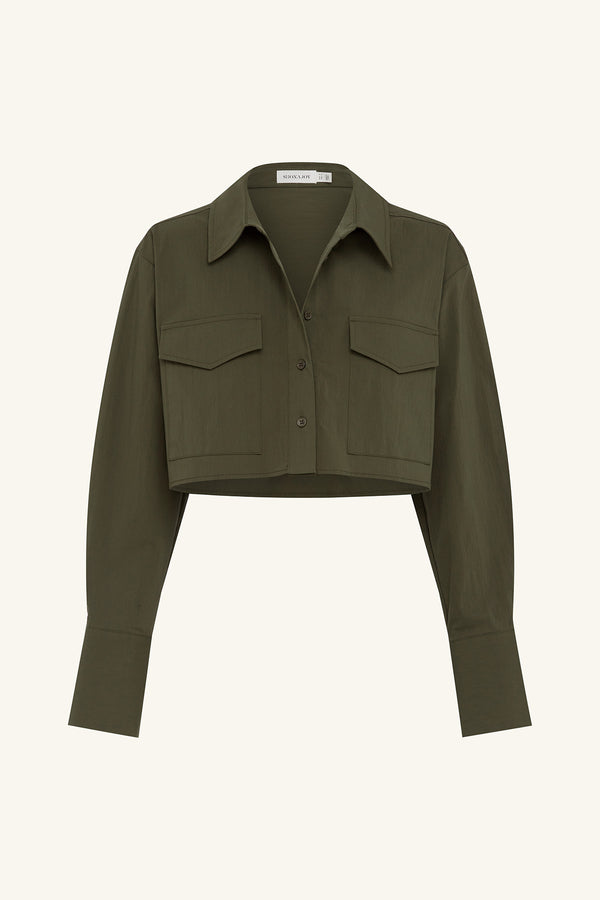 CAMPBELL PATCH POCKET CROP SHIRT - JUNGLE_G
