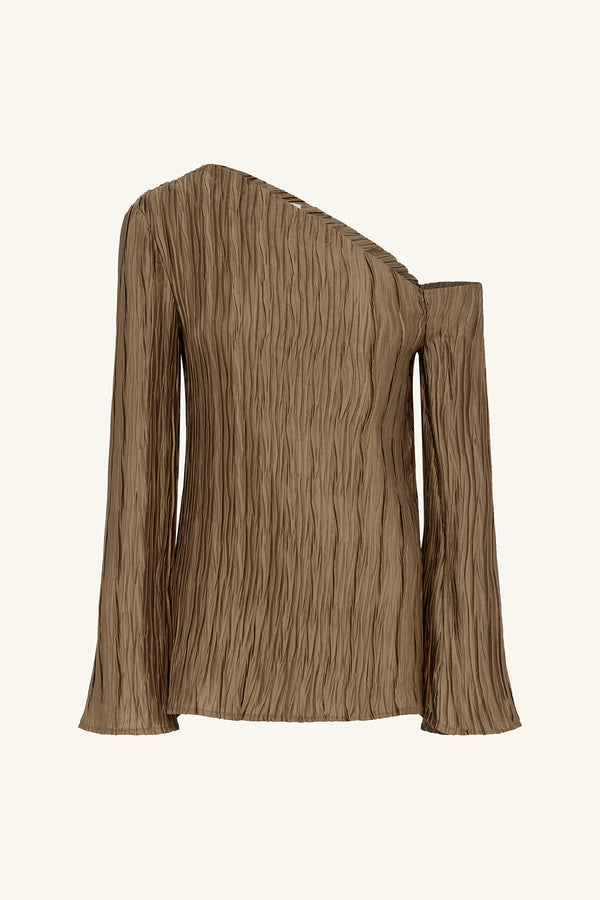 LEDA ASYMMETRICAL LONG SLEEVE TOP - OAK_G