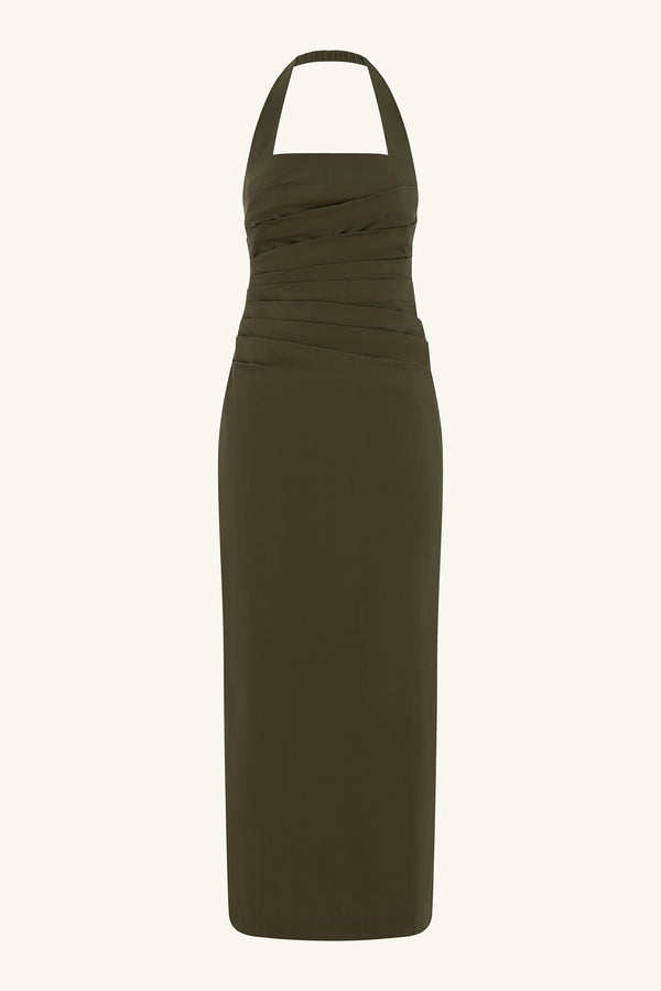 CAMPBELL DRAPED HALTER MAXI DRESS - JUNGLE_G
