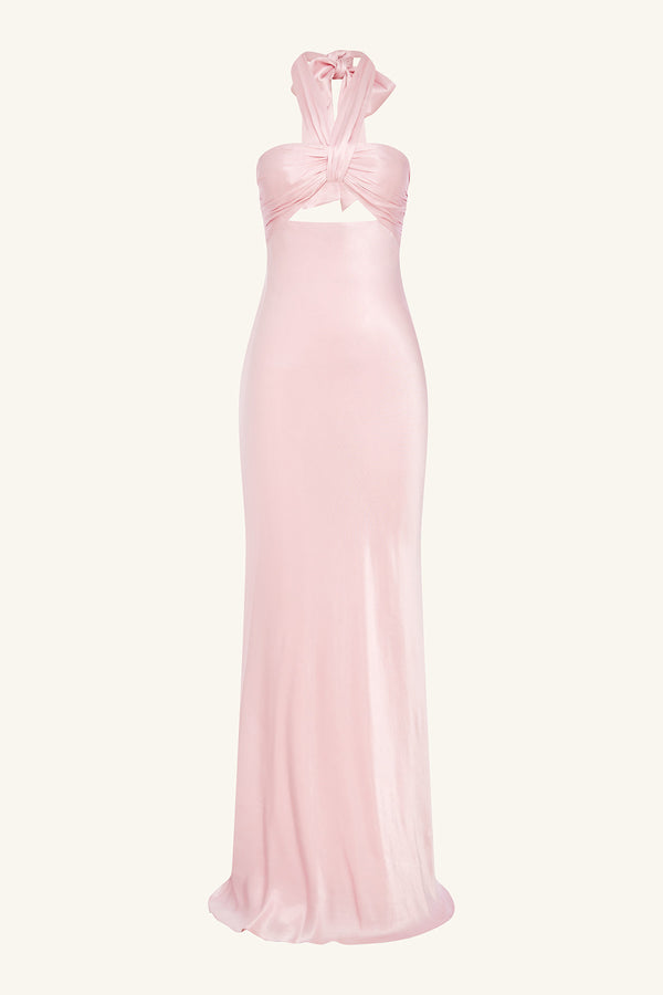 LA LUNE RUCHED HALTER MAXI DRESS - BLOSSOM_G