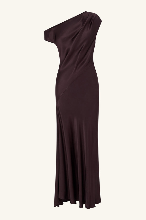 LA LUNE ASYMMETRICAL DRAPED MAXI DRESS - ESPRESSO_G