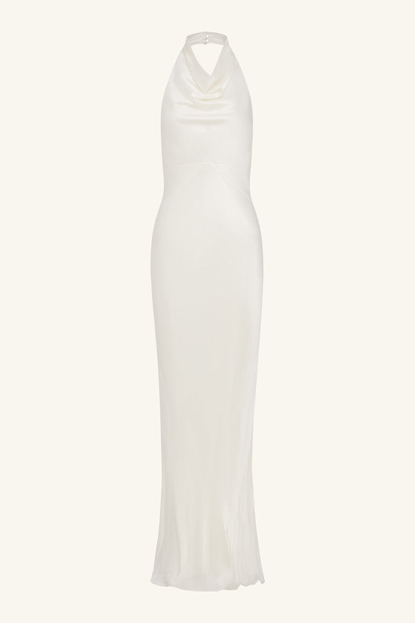 LA LUNE HIGH COWL OPEN BACK GOWN - WHITE_G