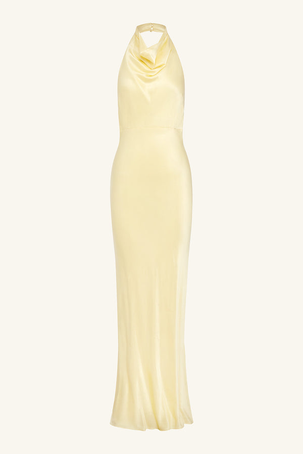 LA LUNE HIGH COWL OPEN BACK MAXI DRESS - LEMON_G