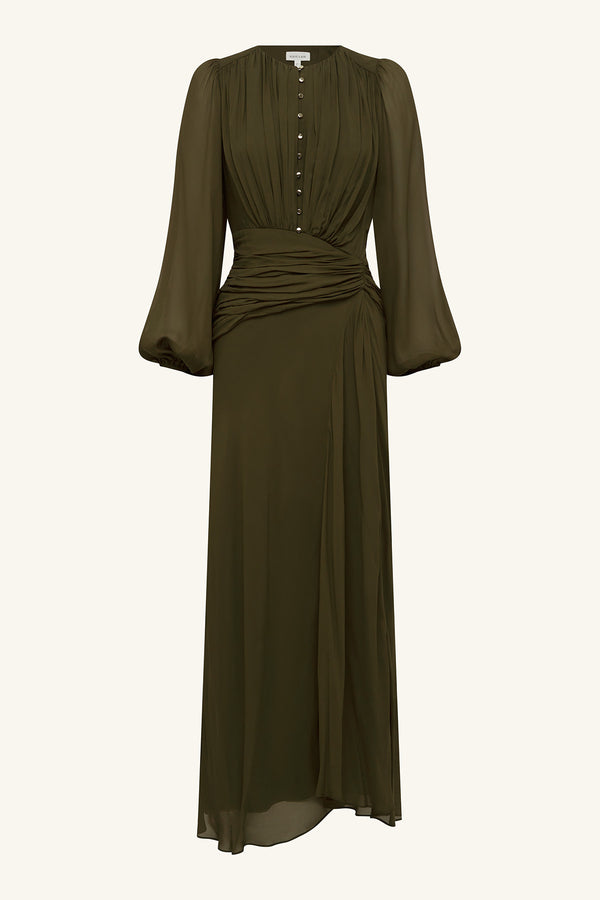 JUNO HIGH NECK BALLOON SLEEVE MAXI DRESS - JUNGLE_G