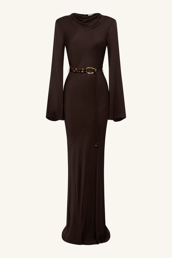 AGNES LONG SLEEVE MAXI DRESS WITH BELT - ESPRESSO_G